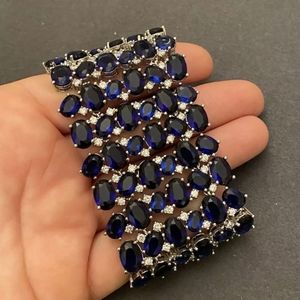 Rhodium Plated Sapphire Cubic Zirconia CZ Large Br